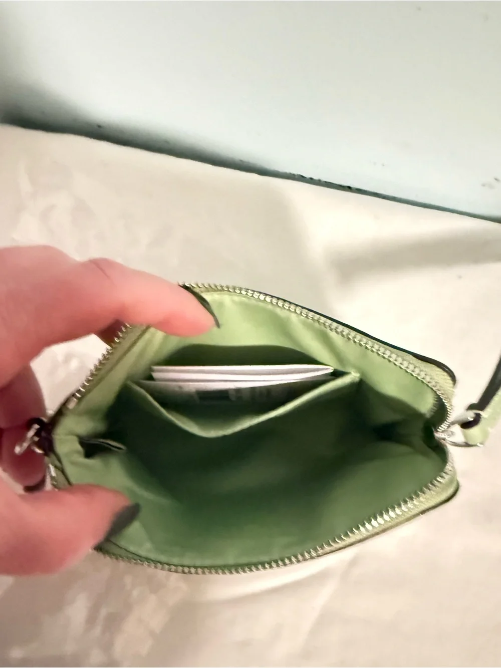 Coach Light Green Patent Signature Wristlet with Rainbow Charm 🌈! NWT